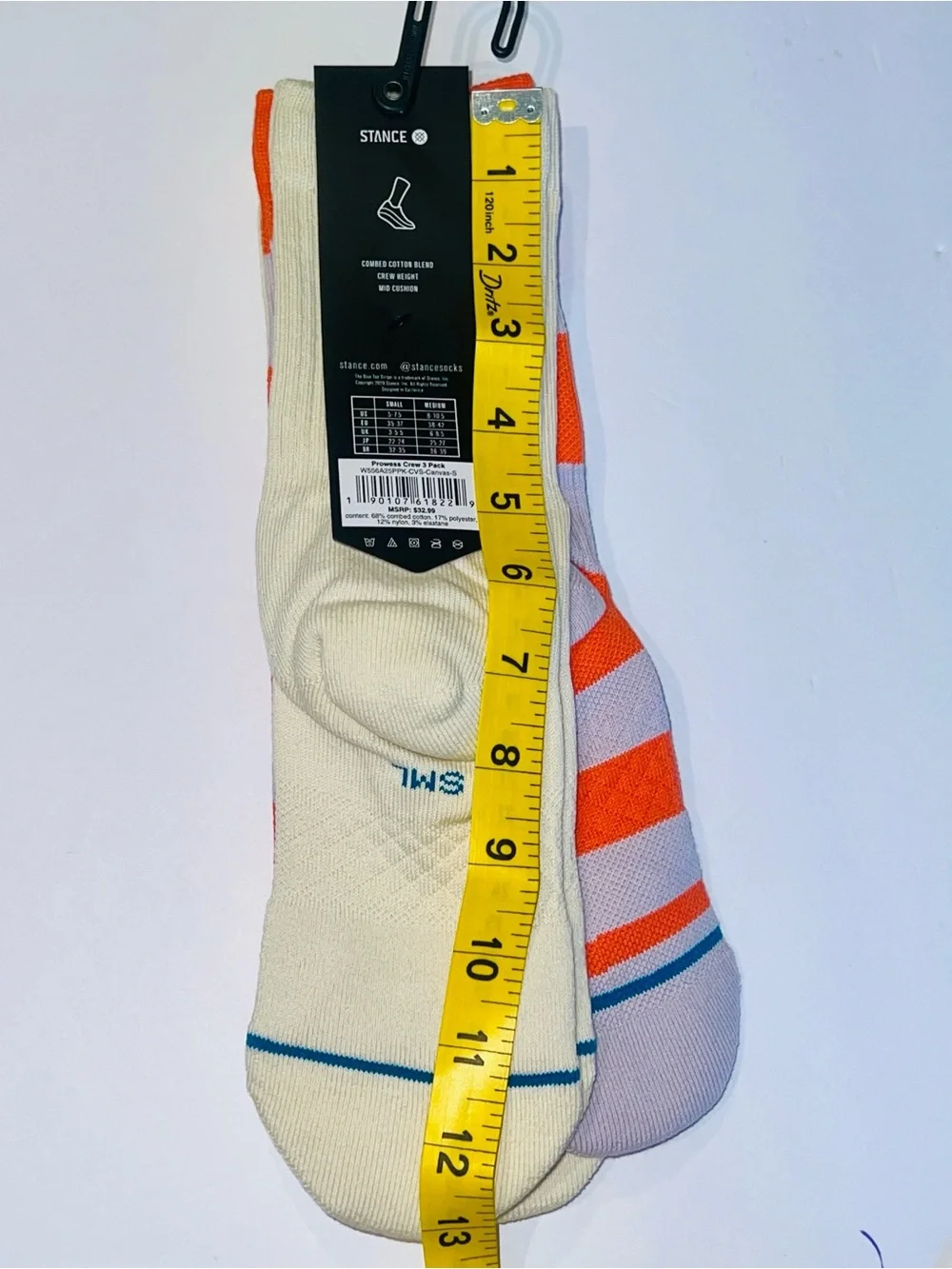 NWT Stance Prowess 3-Pack Crew Socks Women's Small in Coral Canvas